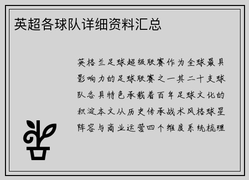 英超各球队详细资料汇总